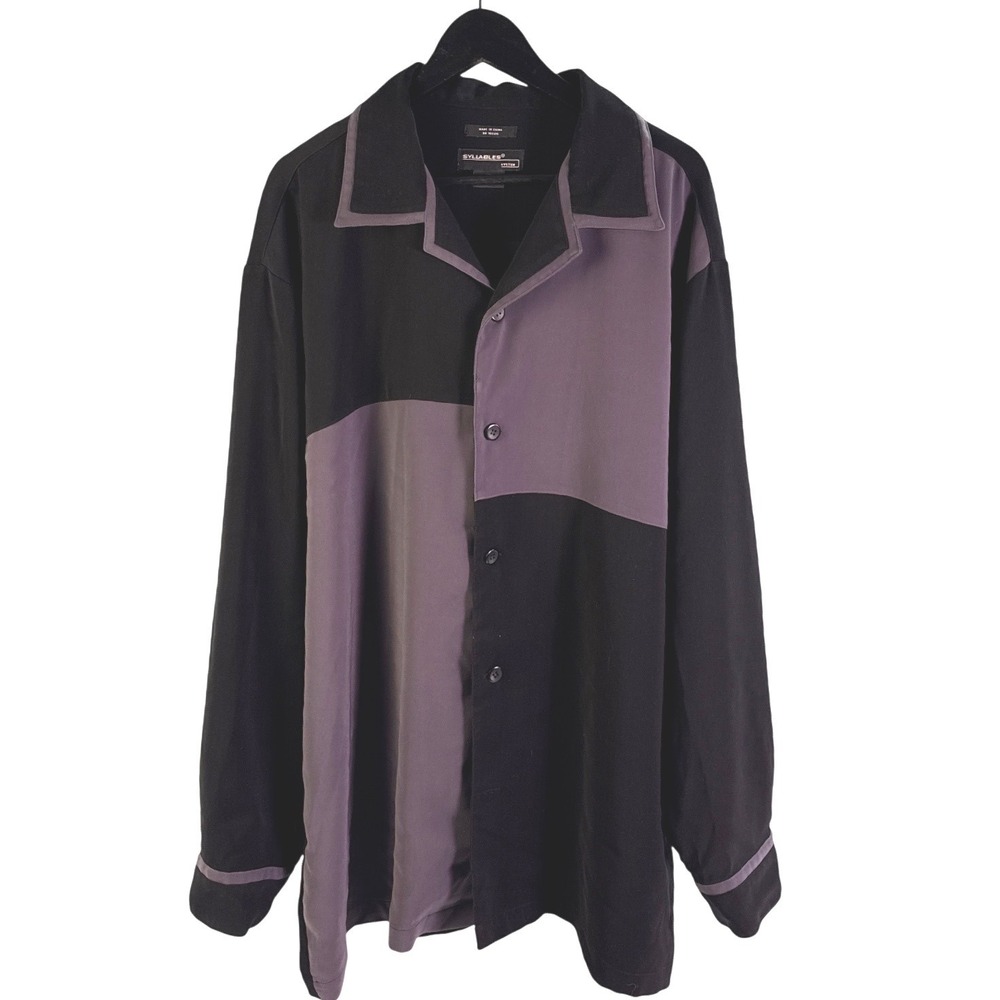 Syllables System Mens XXL Black Purple Colorblock Button Down Long Sleeve Shirt